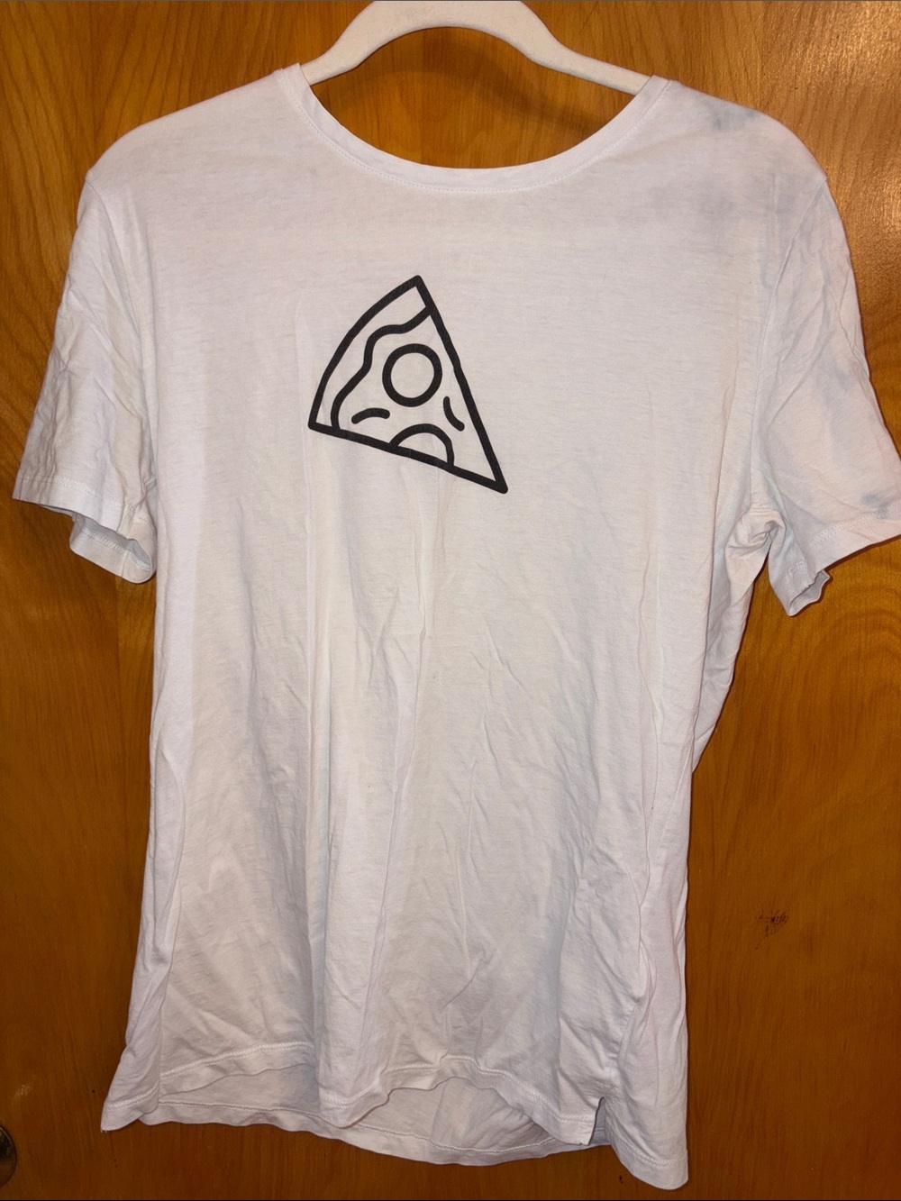 White T-Shirt with Black Pizza Slice Graphic